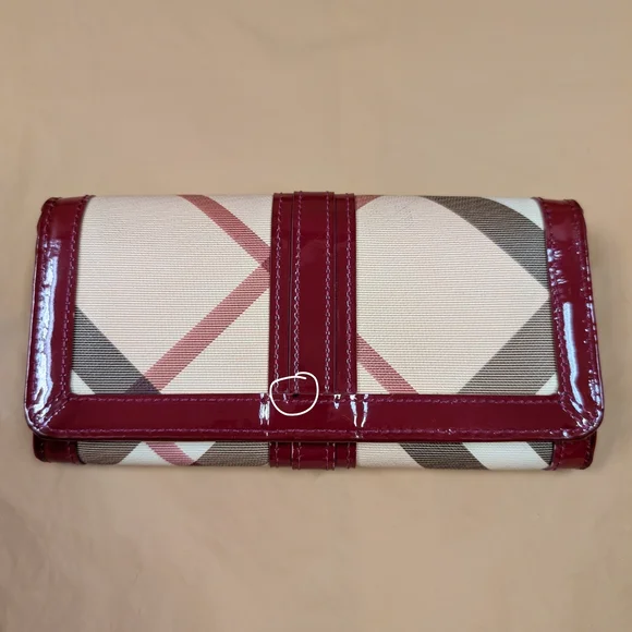 Burberry Penrose Continental Nova Check Wallet w. Cranberry Patent Leather - Picture 10 of 12